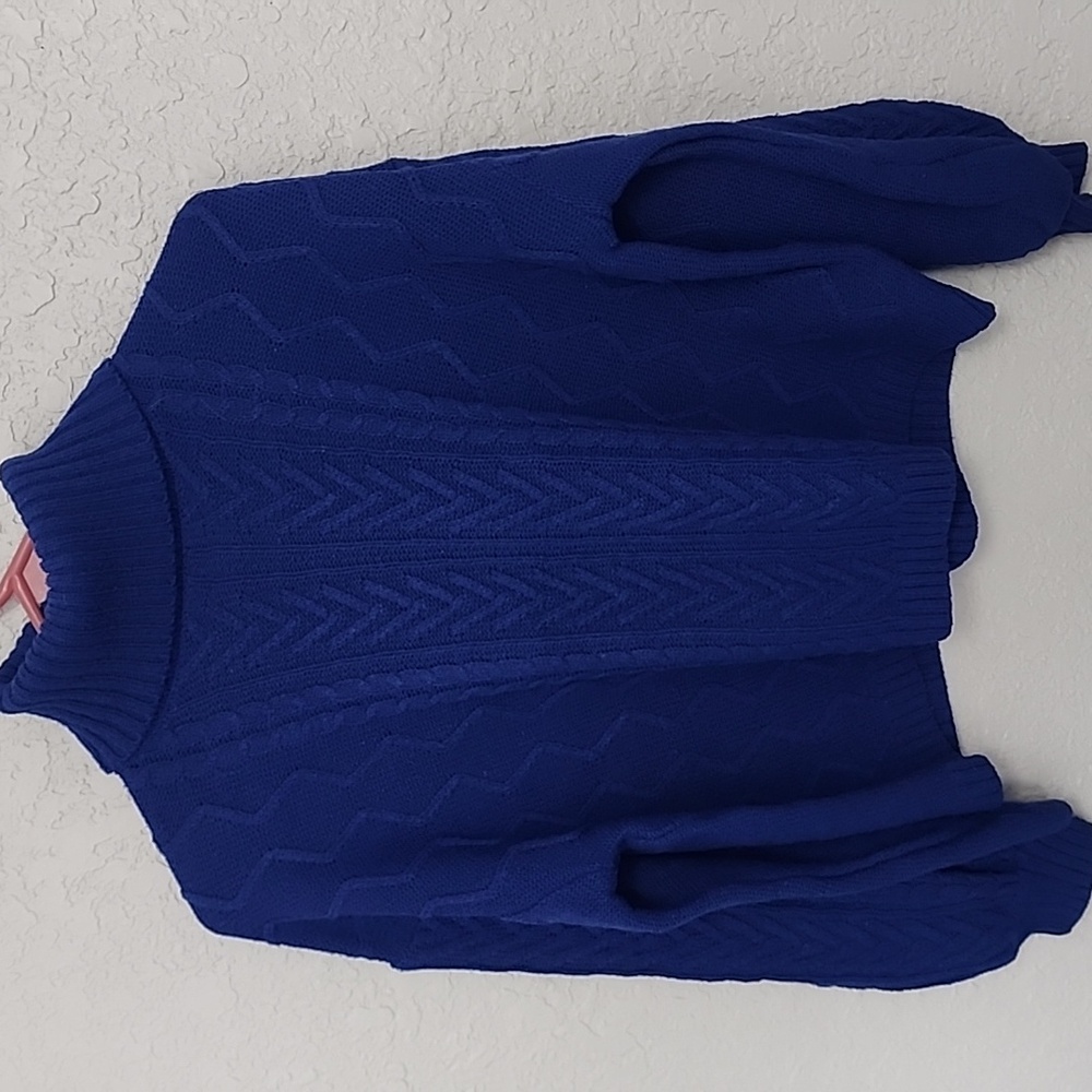 Blue Cable Knit Turtleneck Sweater